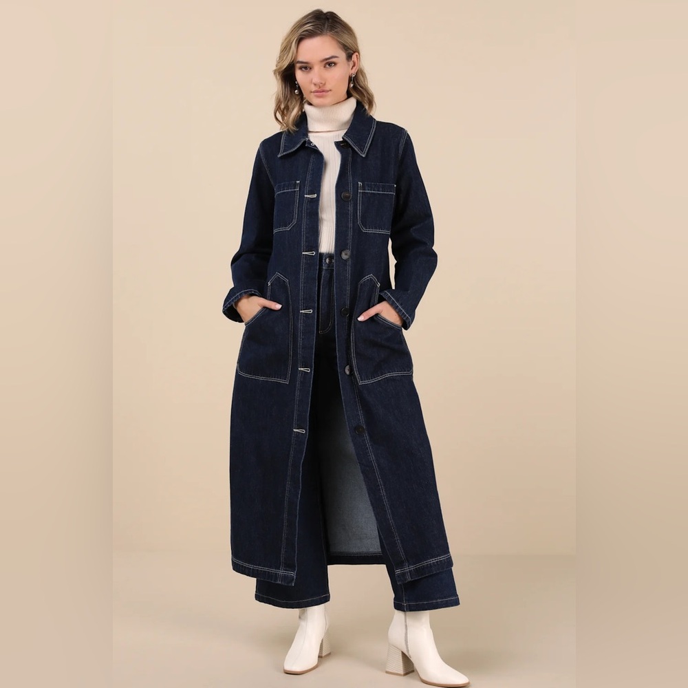 ROLLA'S Bijou Dark Wash Trench Coat Midi Dress Women's XL size 14 NWT